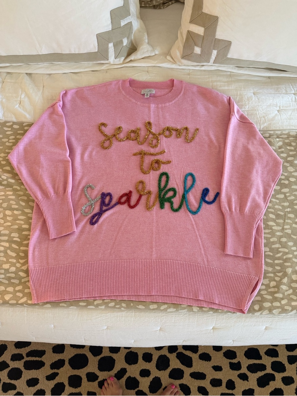 Mud Pie Pink 'Season to Sparkle' Embellished Crewneck Sweater